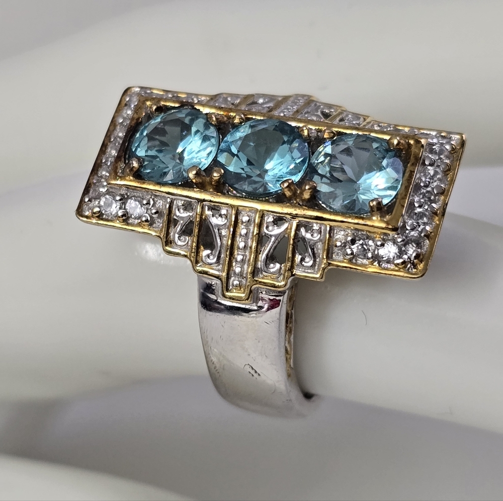 Sterling Silver 925 Rectangular Design Vibrant RING - Picture 2 of 7
